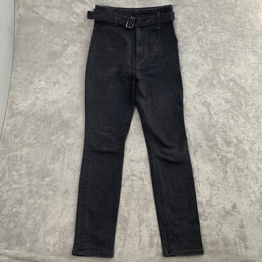 Reformation Jeans Women's 28x29” Black Kayo High & Skinny Belted Pants Denim